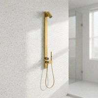 Ensemble de douche minimaliste en laiton doré, mitigeur de salle de bain 2 fonctions avec pommeau de pluie et petit douchette, cartouche céramique, pour appartement et maison