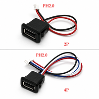 Connecteur de charge USB 2.0 femelle 2/4 broches avec câble PH, bornes électriques et fil de soudure pour prise de chargeur USB