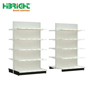 White Metallic Heavy Duty Market Convenience Store Supermarket Gondola Display Rack Shelves