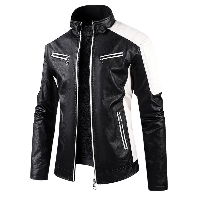 2022 Herfst Utility Fleece Pu Windjack Kleding Custom Geborduurd Leren Motorjas Voor Mannen