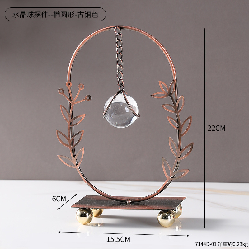 Ornement pendentif boule de cristal - forme ovale - bronze