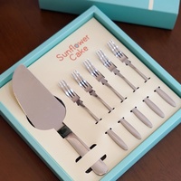 Ensemble de couteau, spatule et fourchette à gâteau biodégradables jetables pour mariage, fête, boîte cadeau