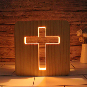 Modern Style Church Cross <strong>LED</strong> <strong>Night</strong> <strong>Light</strong> Natural Wood Jesus Carved Pattern Battery Powered Warm White <strong>Light</strong> for Home Decorate - Product Image 5