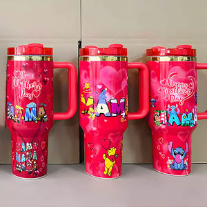 Bouteille isotherme en acier inoxydable à expédition rapide, motif dessin animé, réutilisable, portable, avec pailles, pour café et eau - Product Image 2