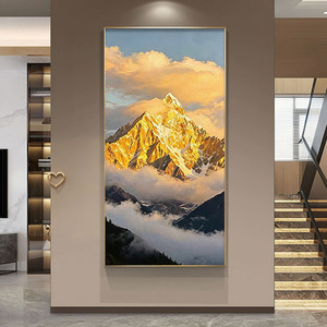 Landscape <b>Painting</b> Mountain River Scene Metal <b>Frame</b> 3D Visual Effect Hand Drawn Oil Art <b>For</b> Entrance Hall Living Room Corridor - Product Image 1