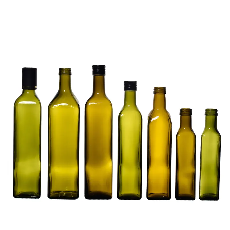 Botellas de vidrio de marca KDG 100mL 250ml 500ml 750ml 1000ml Aceite de cocina Envase de vidrio de aceite verde para cristalería de aceite de oliva
