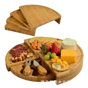 Ensemble de planches à fromage en bambou rondes et rotatives avec couverts pour servir des en-cas et des desserts - Product Image 2