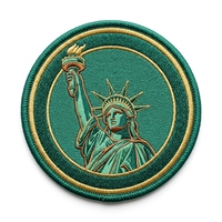 Prêt à expédier : Patch Statue de la Liberté brodé 3D, thermocollant et à coudre, badges ronds appliqués pour vestes, sacs à dos, casquettes