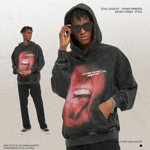 Sweat à capuche AR2680 420GSM pour homme, 100% coton, effet délavé, brodé, respirant, épais, pour l'automne - Product Image 5