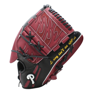 Gants de baseball professionnels en cuir de vachette, couleur bordeaux noir rouge, coupe spéciale, poignet brodé, personnalisés pour clubs sportifs - Product Image 2
