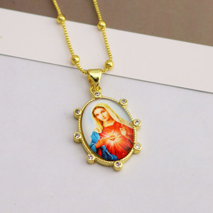 NZ1504 Collier plaqué or 18 ct CZ Saint Enfant Divin Jésus et la Vierge <span class=keywords><strong>Marie</strong></span> Cadeau catholique, Collier personnalisé Médaille Madone - Product Image 2