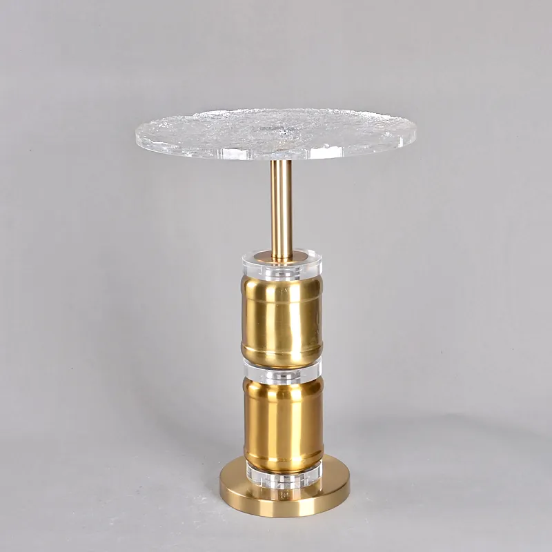 מעצבים ייחודי קפה שקוף בסגנון מודרני זהב עגול שקוף אקריליק שולחן קצה צד לסלון יוקרה