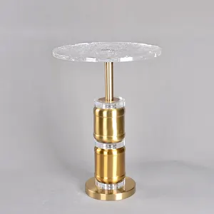 Tasarımcılar benzersiz şeffaf kahve Modern stil altın yuvarlak şeffaf akrilik yan uç masa oturma odası için lüks