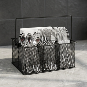 Cesta de Almacenamiento de Cubiertos Rectangular de Metal con Asa, Resistente al Óxido, Organizador de Cocina, Diseño Minimalista, Tipo Vertical - Product Image 1