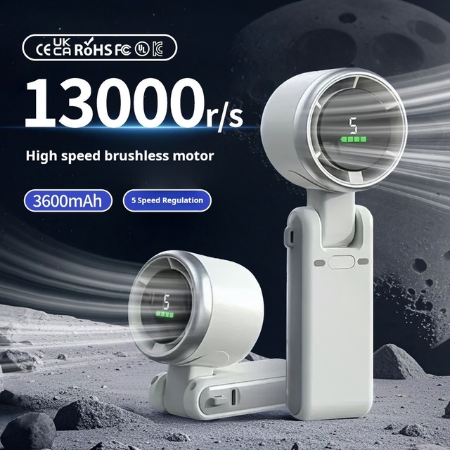 N607 Turbo Handheld Fan High Speed Portable Mini Digital Display Foldable Neck Hanging Outdoor Rechargeable 800mAh Battery