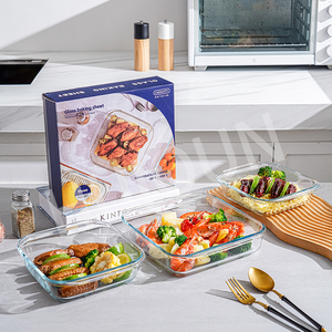 Borosilicate lò vi sóng an toàn 3 cái Glass bakeware Bộ Kính nướng món ăn đặt khay nướng đặt - Product Image 1