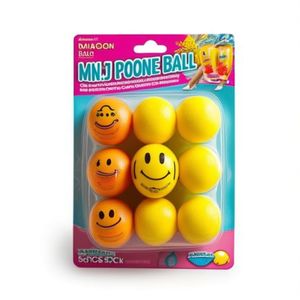 Palla in spugna MNJ da 9 cm, colore giallo, con faccina sorridente, giocattolo da spiaggia, confezione da 6 pezzi - Product Image 1