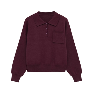 Pull décontracté simple à col rabattu pour femme, nouvelle collection hiver 2025, en Spandex/Polyester respirant, manches longues, style vintage 5536008 - Product Image 4