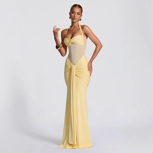 Robe sirène dos nu en soie filetée style populaire avec jupe ample - Product Image 3