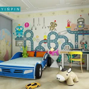 Cartoon fun robot decorative for kid's room design mural wallpaper