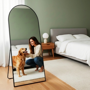 Full Length Floor <b>Mirror</b> 56x21 Black <b>Rectangle</b> Stand Aluminum Alloy Frame 3mm Thick Tempered Glass Handmade Contemporary Home - Product Image 5