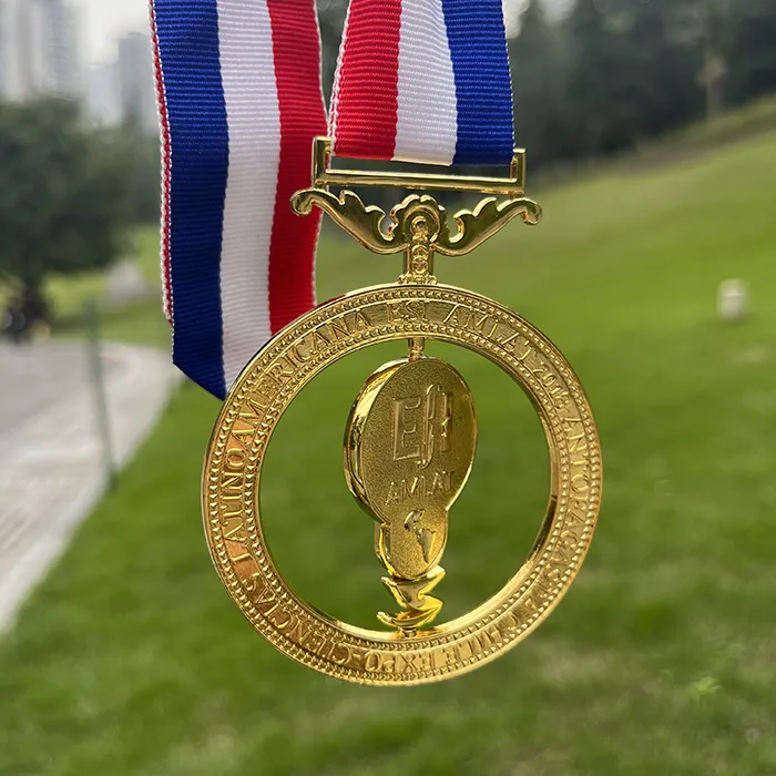 Cheap Custom DIY Design Marathon Trophies Award Custom Award Football Rotatable Metal Sport Spin Rotatable Medals with Ribbon