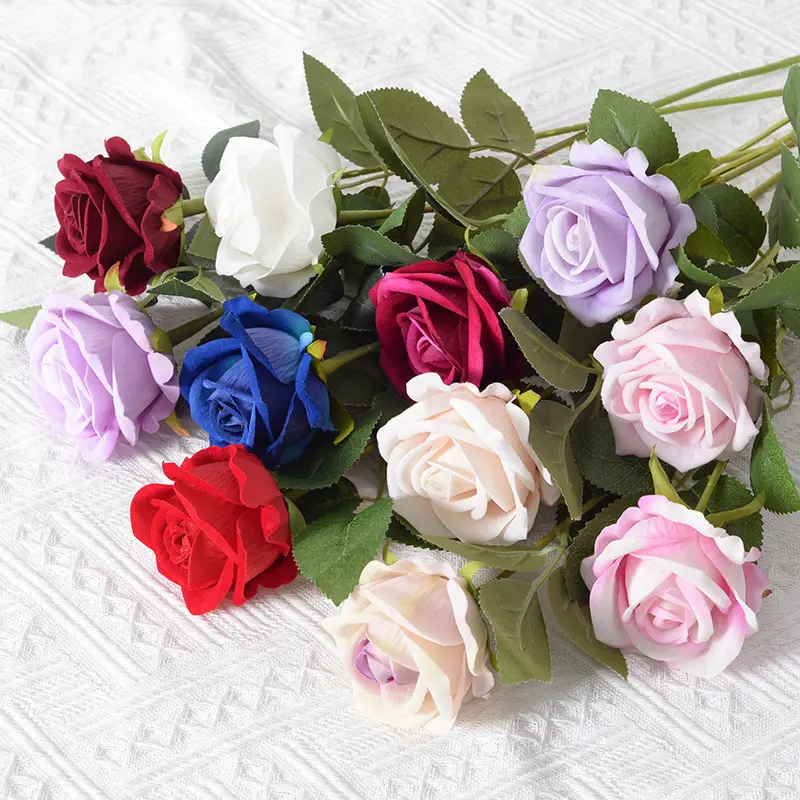 Wholesale Wedding Decor Customized Bulk Silk White Multicolor Roses 5cm Single Velvet Artificial Flowers Real Touch Rose
