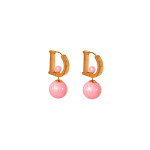ต่างหูแฟชั่นแบบห้อย ชุบทอง PVD สแตนเลสสตีล 316L ดีไซน์ลูกปัดสีชมพู ตกแต่งด้วยลูกปัดแบบหยดน้ำ ทนทาน เป็นมิตรต่อสิ่งแวดล้อม - Product Image 2