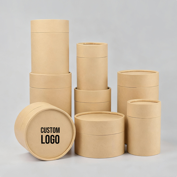 Biodegradable Customized Size Logo Plain Round Cylinder Paper Tube Box Food Grade Coffee Bean Tea Bag Packaging Kraft Paper Tube