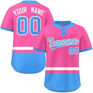 Maillot de softball personnalisé à deux boutons, coloris rose, blanc et bleu poudré, authentique et personnalisable - Product Image 1