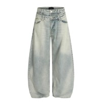 Wholesale Monkey Wash Streetwear Double Waist Denim Custom Vintage Cotton Hip Hop Trousers Loose High Quality Baggy Men's Jeans