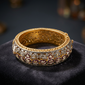 925artpalace Brazalete Victoriano Chapado en Oro con Diamantes Tradicionales Indios, Elegante y Exquisito - Product Image 3