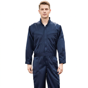 Men's Navy Blue Polyester Work Coverall Breathable Industrial Uniform Long Sleeve Full Zip Front Pocket Design Made Bangladesh - Product Image 3
