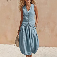 Nouvel ensemble élégant jupe et gilet en lin blanc style Old Money pour femme, collection été 2026 – Tenue deux pièces haut de gamme