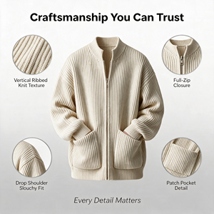 <span class=keywords><strong>Cardigan</strong></span> da Uomo in Maglia a Coste con Collo Alto, Maniche Lunghe, Zip Intera, Tasche, Vestibilità Comoda, OEM ODM Ingrosso - Product Image 2