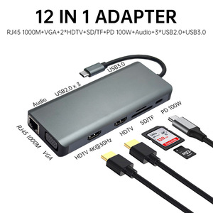 <span class=keywords><strong>Adaptateur</strong></span> Dual Hdtv Mst Gigabyte <span class=keywords><strong>Usb</strong></span> <span class=keywords><strong>C</strong></span> Hub Type <span class=keywords><strong>C</strong></span> vers Hdmi-Compatible <span class=keywords><strong>Usb</strong></span> 3.0 HUB 12 en 1 station d'accueil multifonction de Type <span class=keywords><strong>C</strong></span> - Product Image 1