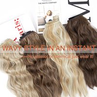 Extensions de cheveux synthétiques ondulés à clipser sur mesure, 4 pièces, double trame épaisse, 20 pouces, blond méché brun moyen pour femmes