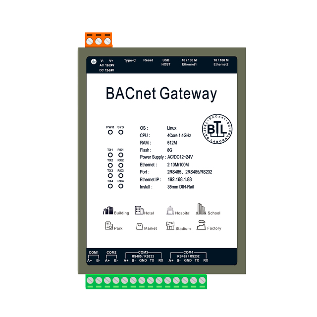 Milesgo support Modbus MBUS SNMP KNX PLC etc. protocols to BACnet gateway 4 RS485 Channel Router support BBMD