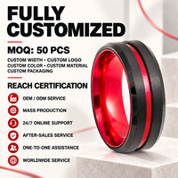 Bague de mariage en carbure de tungstène noir de 8 mm pour hommes, bicolore avec intérieur en aluminium anodisé rouge, ajustement confortable, vente en gros