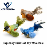 Jouet pour chat Squeaky Bird, queue en plumes véritables, corps en peluche, sifflet interne, 3 couleurs, 16 cm, jouet interactif pour animaux de compagnie
