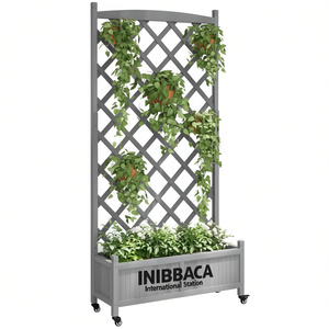 Fioriera in Legno Massello di Abete Grigio con Traliccio e Ruote, Prodotto per Giardinaggio - Product Image 1