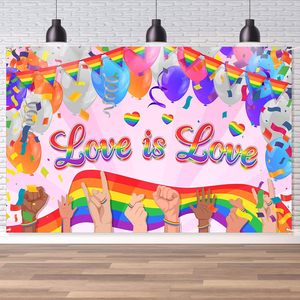 Toile de fond arc-en-ciel pour la Moisson des fiertés LGBTQ, fond photographique « Love Is Love », bannière personnalisable pour fête de la fierté arc-en-ciel, lesbienne et gay - Product Image 5