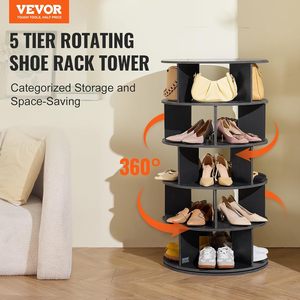 Rotating Shoe Rack Round 5 Layer Black <b>Storage</b> Stand Space Saving Home Use - Product Image 2