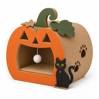 Maison pour chat en carton ondulé en forme de citrouille d'Halloween, griffoir et décoration découpée pour chat