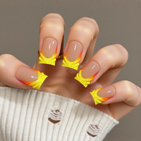 Lot de 24 faux ongles détachables jaunes style français, motif ciel étoilé, best-seller transfrontalier