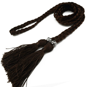 <span class=keywords><strong>Ceinture</strong></span> fine pour femme, style chinois, tressée, avec pompon et nœud décoratif, <span class=keywords><strong>noire</strong></span> unie, tendance décontractée - Product Image 3