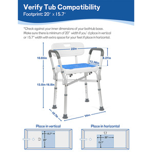 Silla de ducha para baño de aleación de aluminio con asiento antideslizante para ancianos y discapacitados, 44x34x19cm, color blanco - Product Image 2