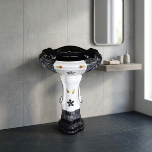 Lavabo rectangulaire en céramique Calacatta Viola italienne de luxe avec piédestal complet pour salle de bain d'hôpital moderne - Product Image 6