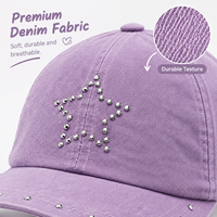 Casquette de baseball personnalisée unisexe, légère, respirante, imperméable, anti-UV, réglable, style vintage, lavée, avec étoiles cloutées, couleur lavande, pour le streetwear