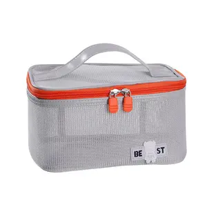 New Summer Holiday Mesh Zip Cover Makeup Bag Large Capacity Travel Toiletry Cosmetic Bag
